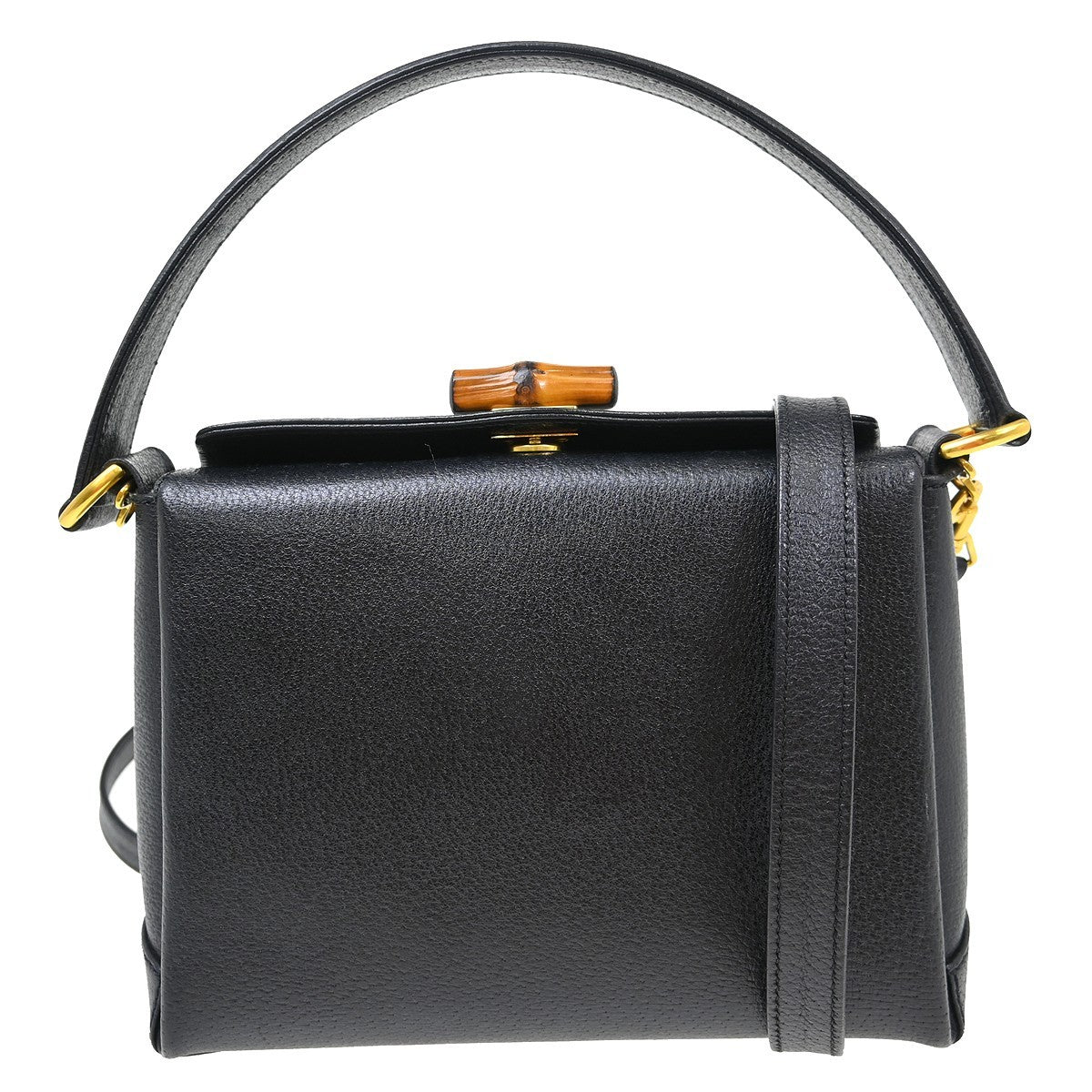 Gucci Vintage Convertible Bamboo Box Crossbody Bag Leather Black Leather Handbag ( )