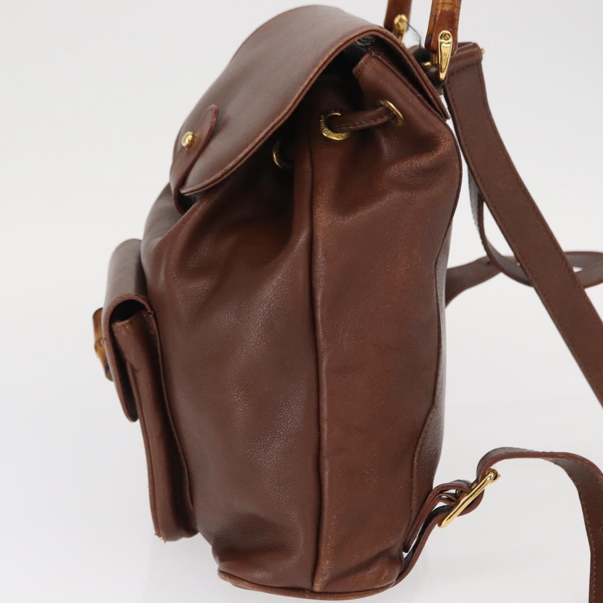 Gucci Vintage Bamboo Backpack Leather Brown Leather Backpack Bag (Authentic  )