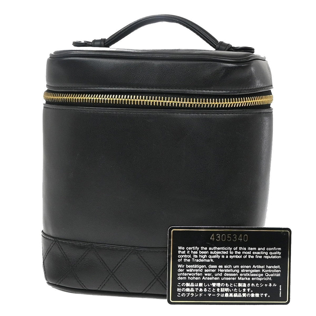 Chanel Vintage Cosmetic Case Quilted Lambskin Black Leather Handbag (Authentic  )