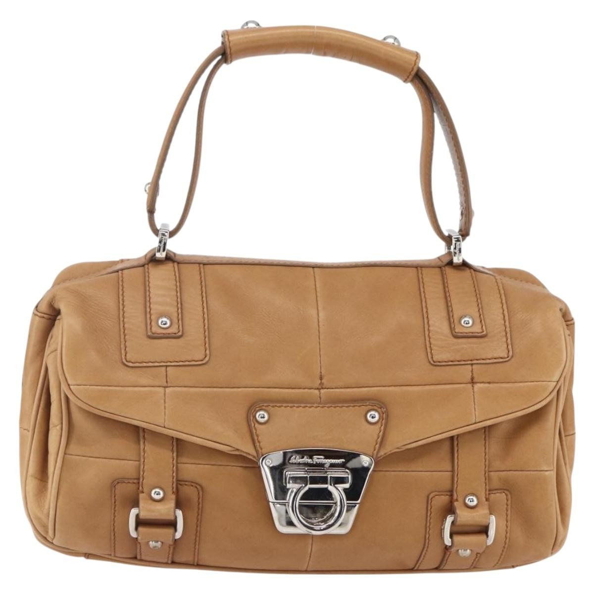Salvatore Ferragamo Gancini Handbag Leather Brown Leather Handbag (Authentic  )