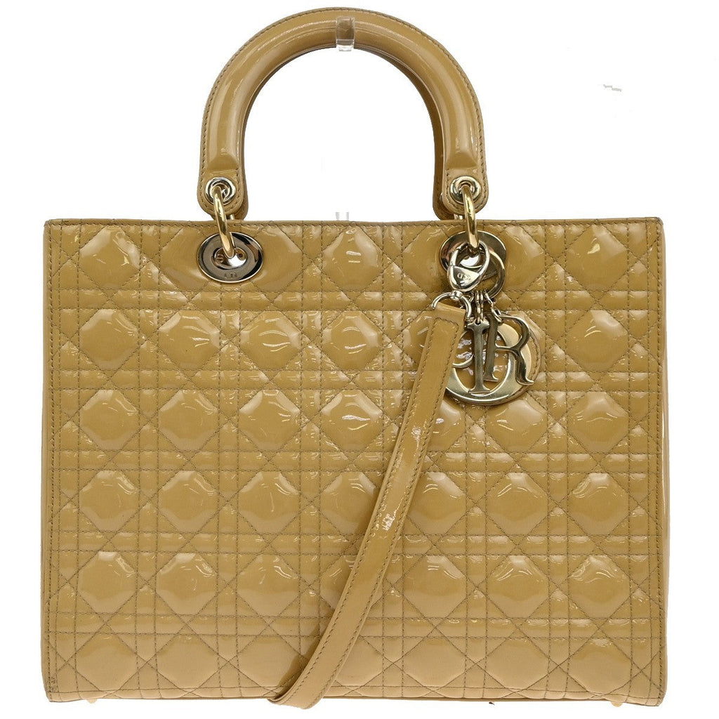 Christian Dior Lady Dior Bag Cannage Quilt Patent Yellow Patent_Leather Handbag (   )