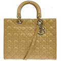 Christian Dior Lady Dior Bag Cannage Quilt Patent Yellow Patent_Leather Handbag (   )