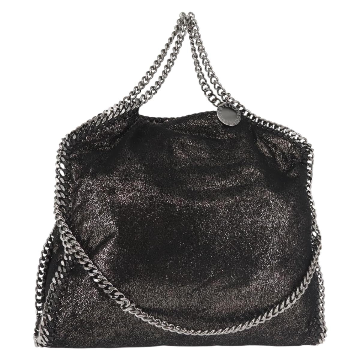 Stella Mccartney Falabella Fold Over Bag Faux Suede Black Synthetic Bag (Authentic  )