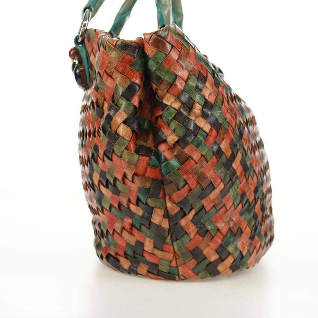 Miu Miu Chain Handle Bag Pleated Leather Multicolour Leather Handbag ( )