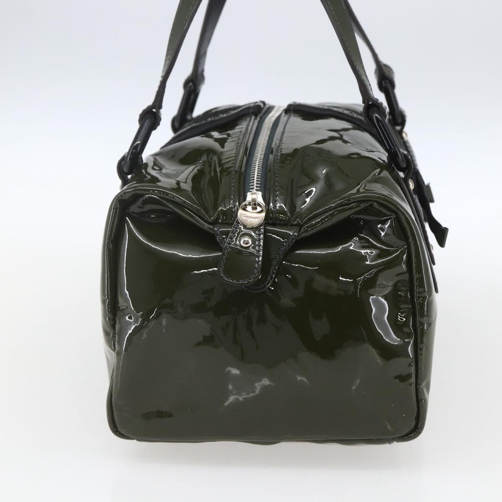 Salvatore Ferragamo Vintage Handbag Patent Leather Khaki Patent_Leather Handbag (Authentic  )