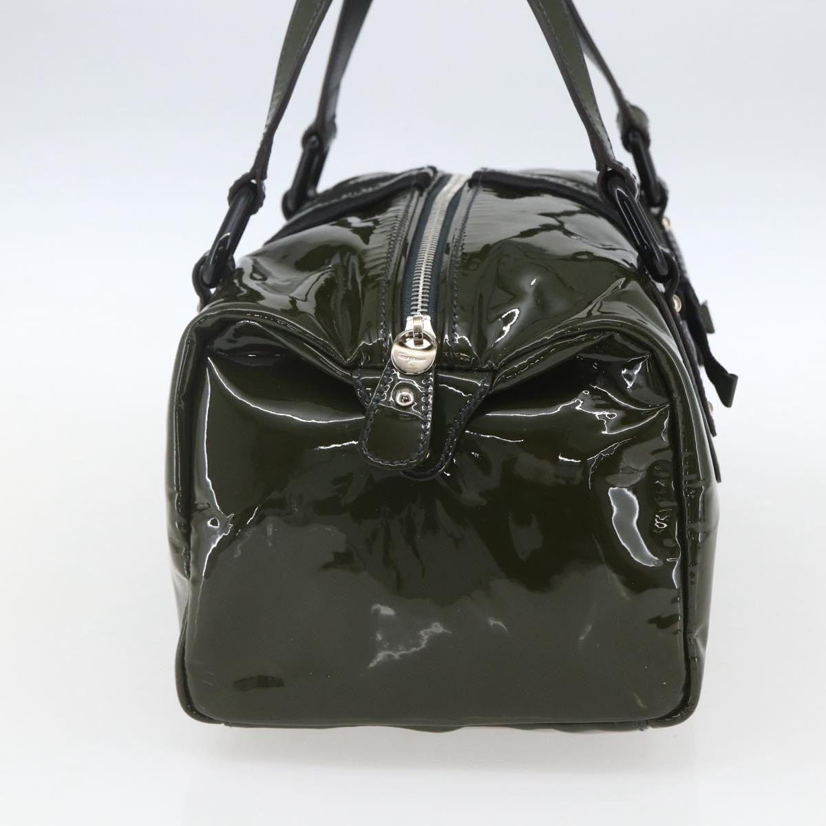 Salvatore Ferragamo Vintage Handbag Patent Leather Khaki Patent_Leather Handbag (Authentic  )
