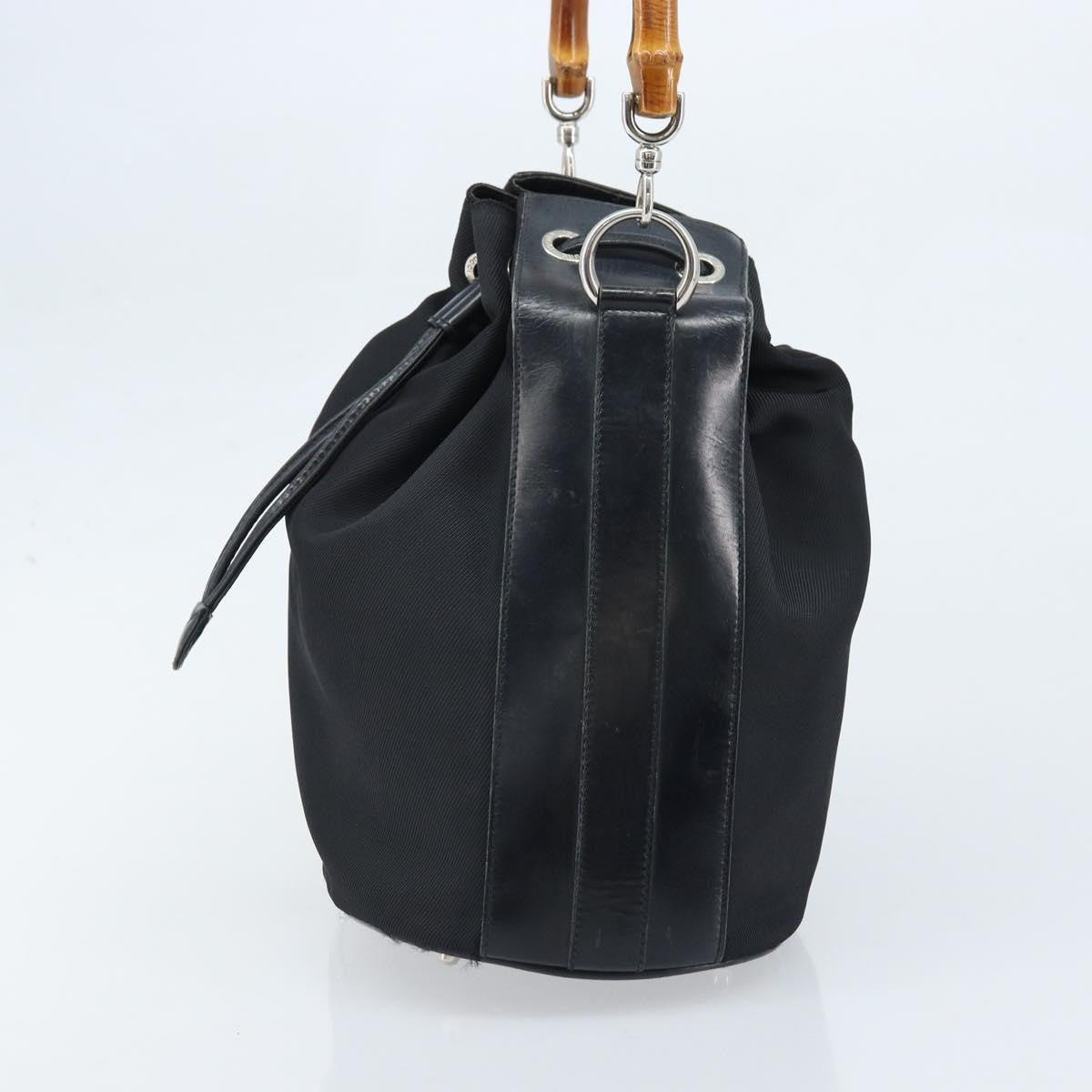Gucci Vintage Bamboo Bucket Bag Nylon And Leather Black Nylon Handbag (Authentic  )