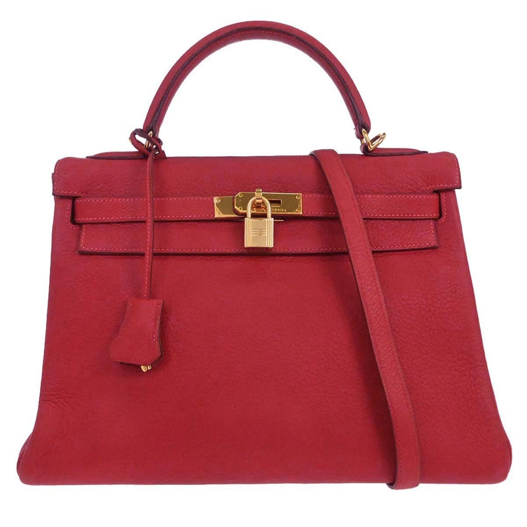 Hermes Kelly Handbag Red Togo With Gold Hardware Red Leather Handbag (Authentic  )