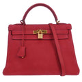 Hermes Kelly Handbag Red Togo With Gold Hardware Red Leather Handbag (Authentic  )