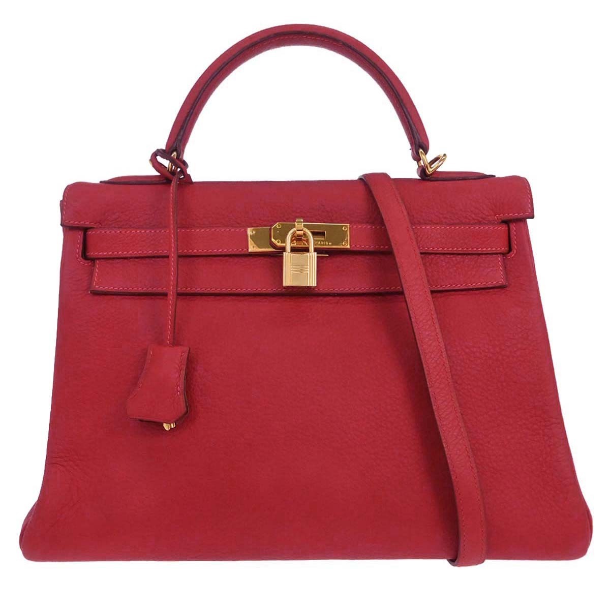 Hermes Kelly Handbag Red Togo With Gold Hardware Red Leather Handbag (Authentic  )