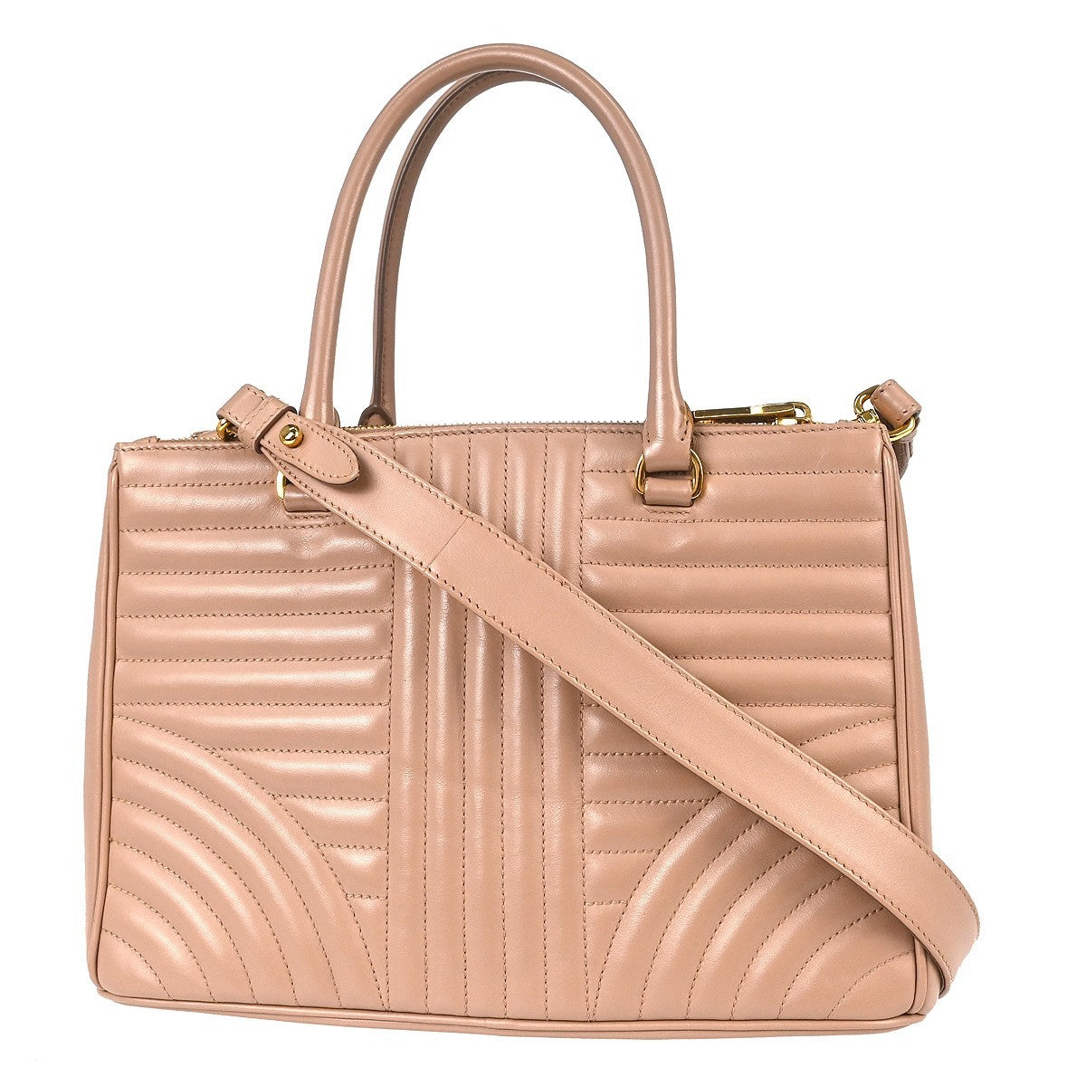 Prada Zipped Tote Leather Pink Leather Handbag ( )