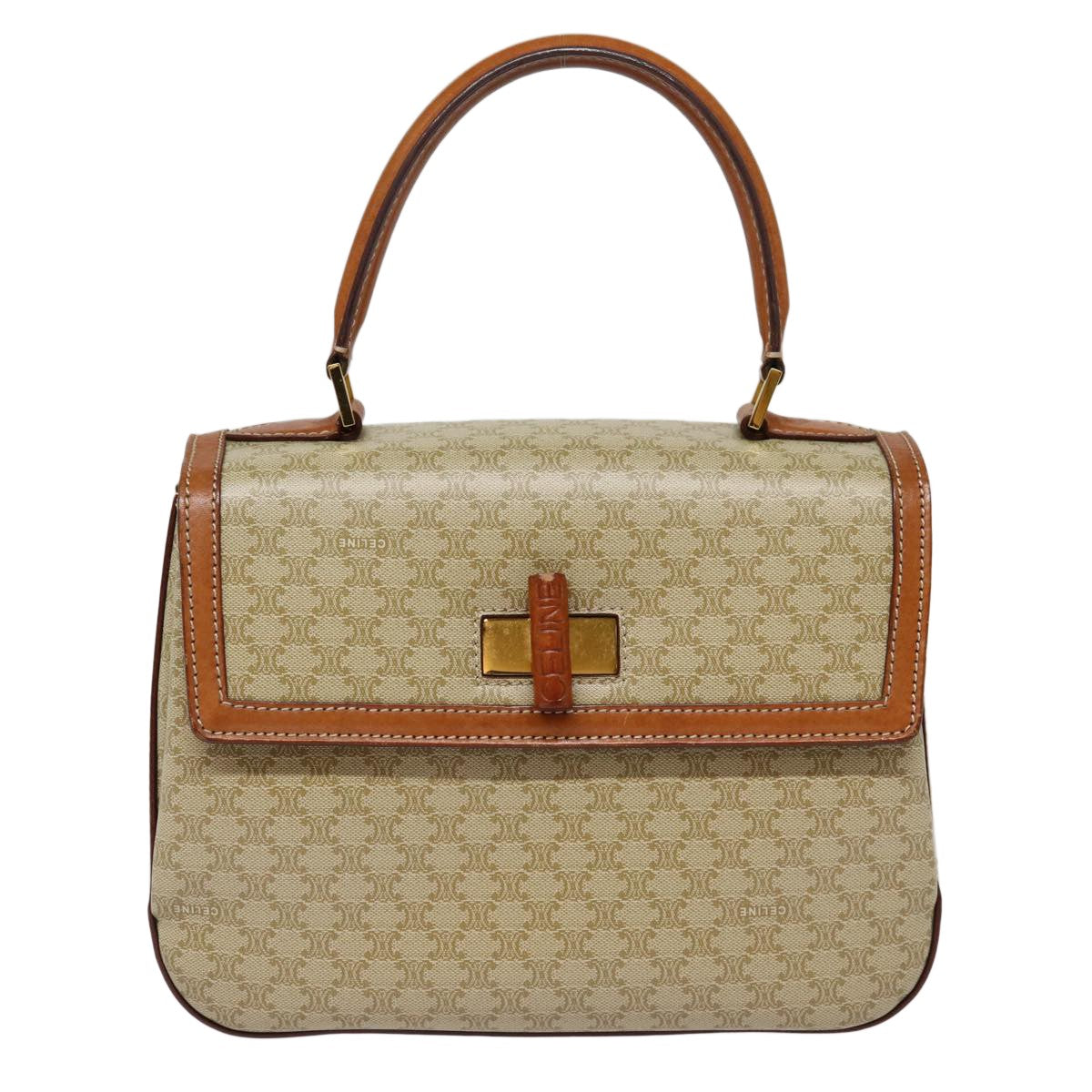 Celine Vintage Convertible Top Handle Bag Macadam Coated Canvas Beige Canvas Handbag (Authentic  )