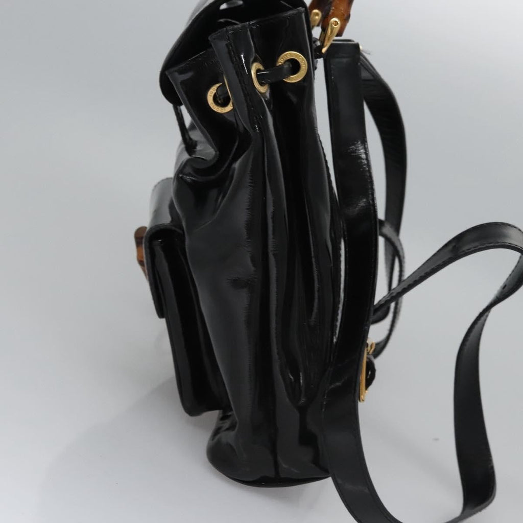 Gucci Vintage Bamboo Backpack Patent Black Patent_Leather Backpack Bag (Authentic  )