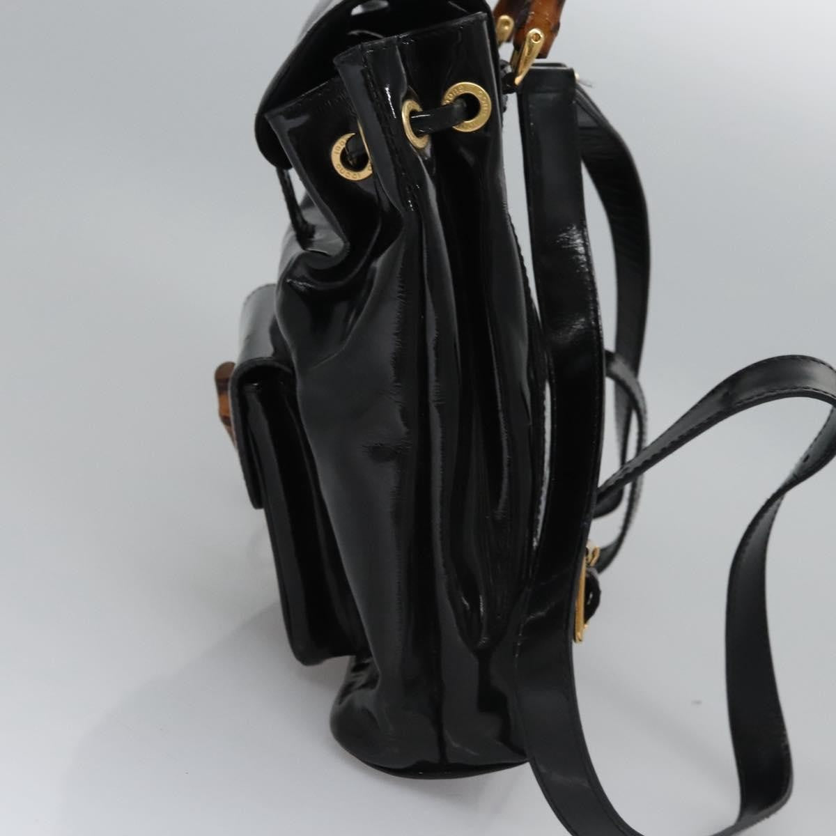 Gucci Vintage Bamboo Backpack Patent Black Patent_Leather Backpack Bag (Authentic  )