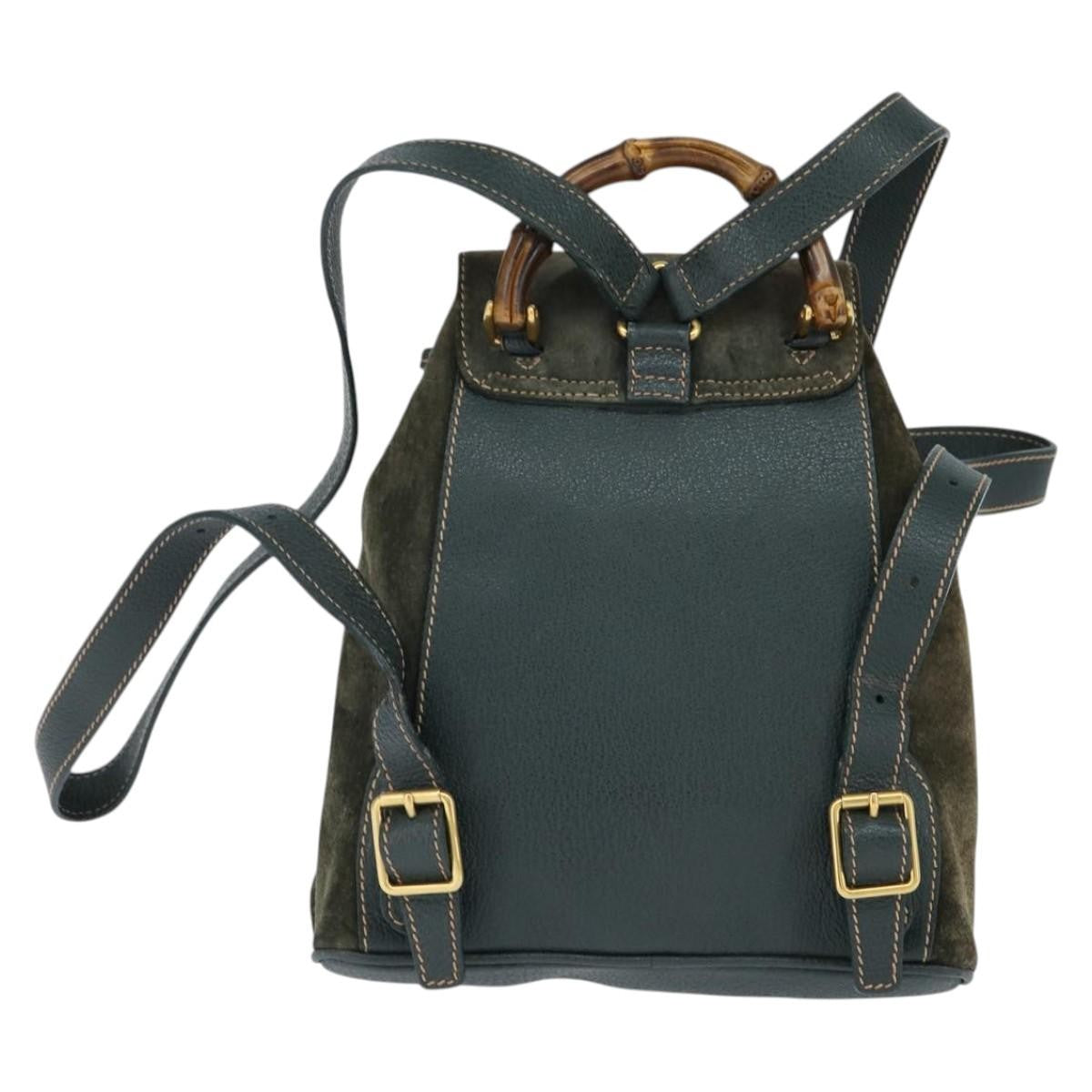 Gucci Vintage Bamboo Backpack Suede Khaki Suede Backpack Bag (Authentic  )