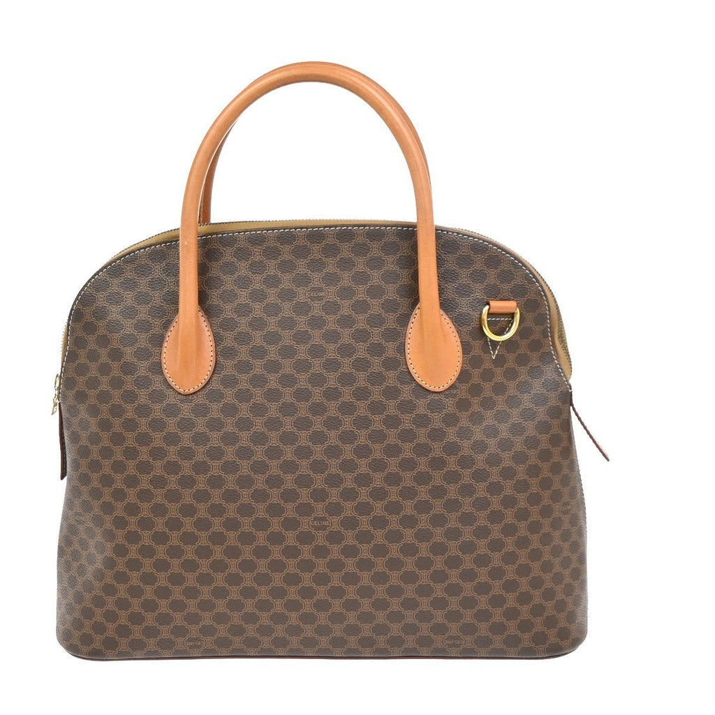 Celine Vintage Macadam Handbag Canvas And Leather Brown Canvas Handbag (Authentic  )
