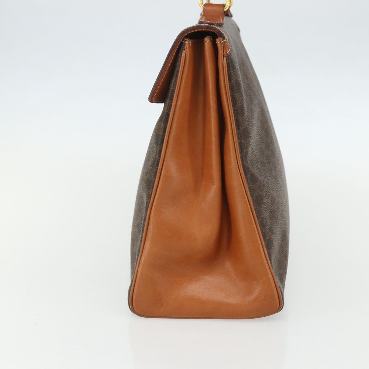Celine Vintage Macadam Handbag Canvas And Leather Brown Canvas Handbag (Authentic  )