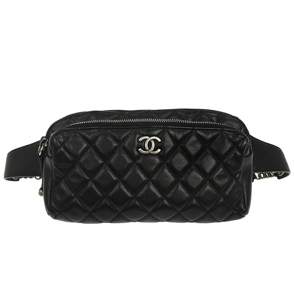 Chanel Bum Bag Leather Black Leather Handbag ( )