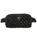 Chanel Bum Bag Leather Black Leather Handbag ( )
