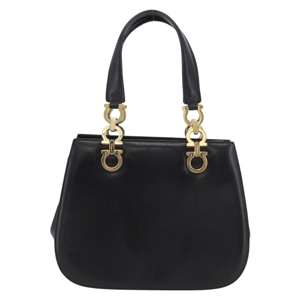 Salvatore Ferragamo Gancini Handbag Leather Black Leather Handbag (Authentic  )