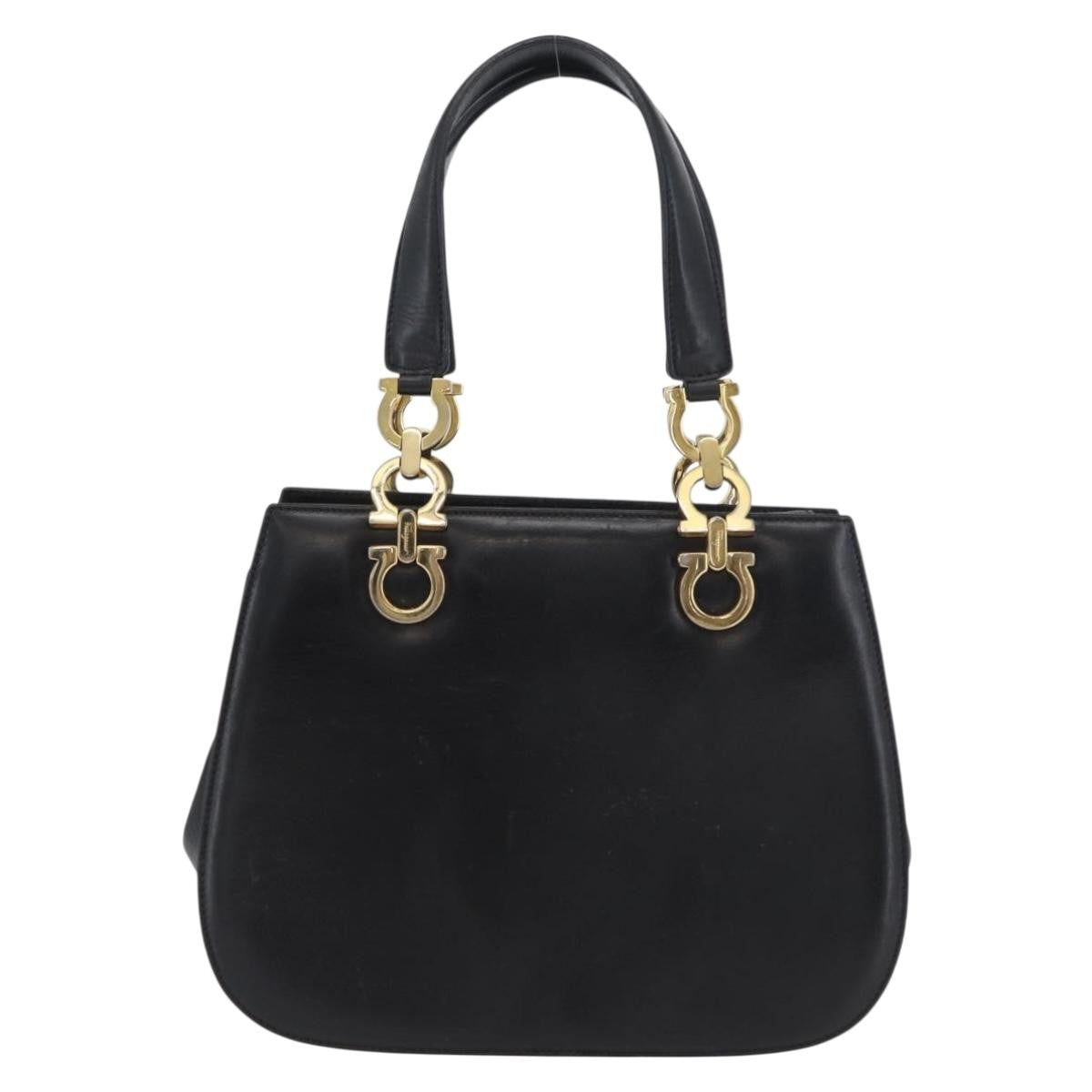 Salvatore Ferragamo Gancini Handbag Leather Black Leather Handbag (Authentic  )