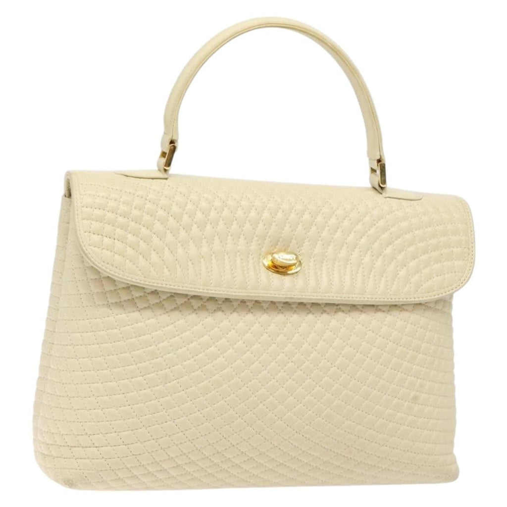 Bally Vintage Flap Handbag Quilted Leather Ecru Leather Handbag (Authentic  )
