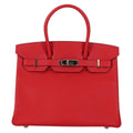 Hermes Birkin Handbag Red Epsom With Palladium Hardware Red Leather Handbag (Authentic  )