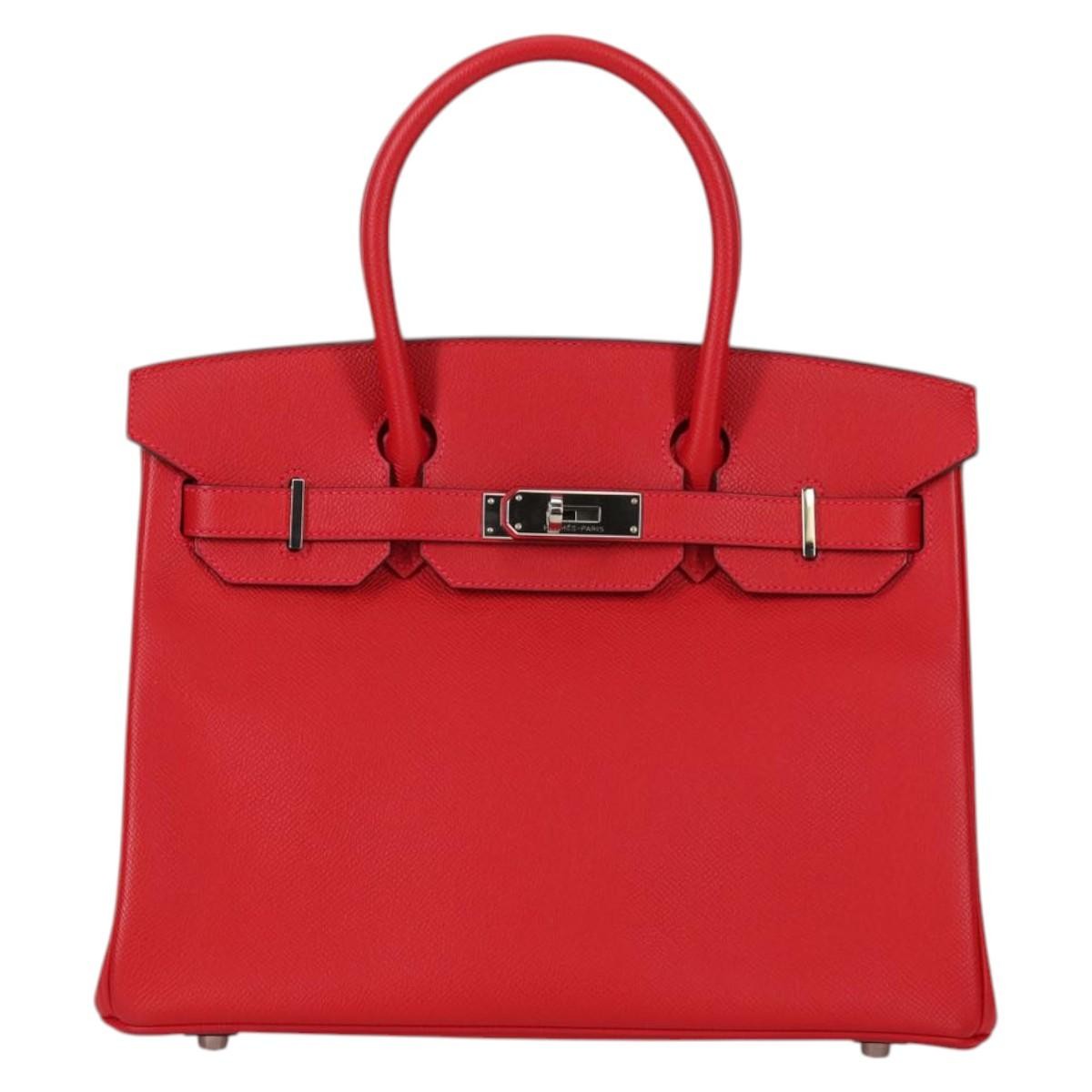 Hermes Birkin Handbag Red Epsom With Palladium Hardware Red Leather Handbag (Authentic  )