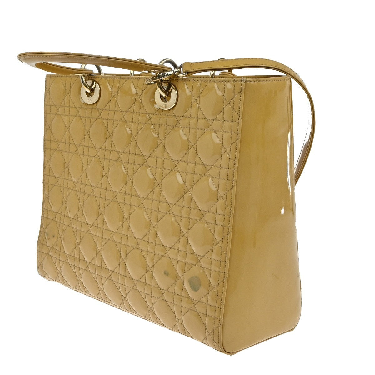 Christian Dior Lady Dior Bag Cannage Quilt Patent Yellow Patent_Leather Handbag (   )