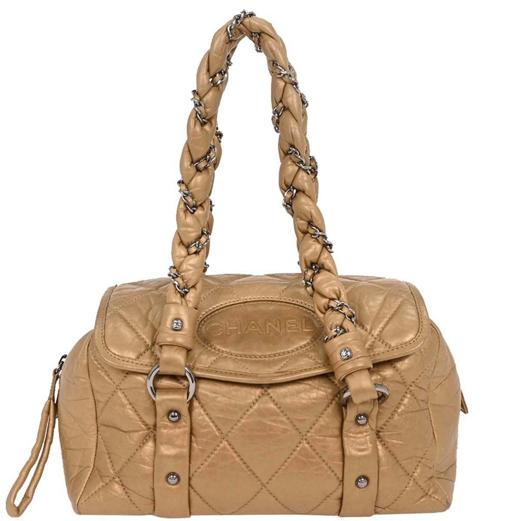 Chanel Lady Braid Flap Tote Quilted Distressed Lambskin Gold Leather Handbag (Authentic  )