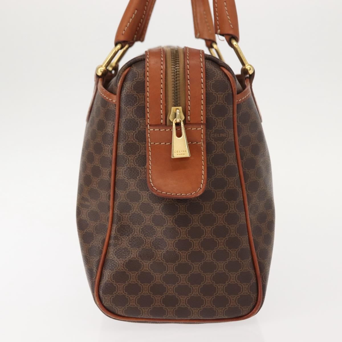 Celine Vintage Macadam Handbag Canvas And Leather Brown Canvas Handbag (Authentic  )