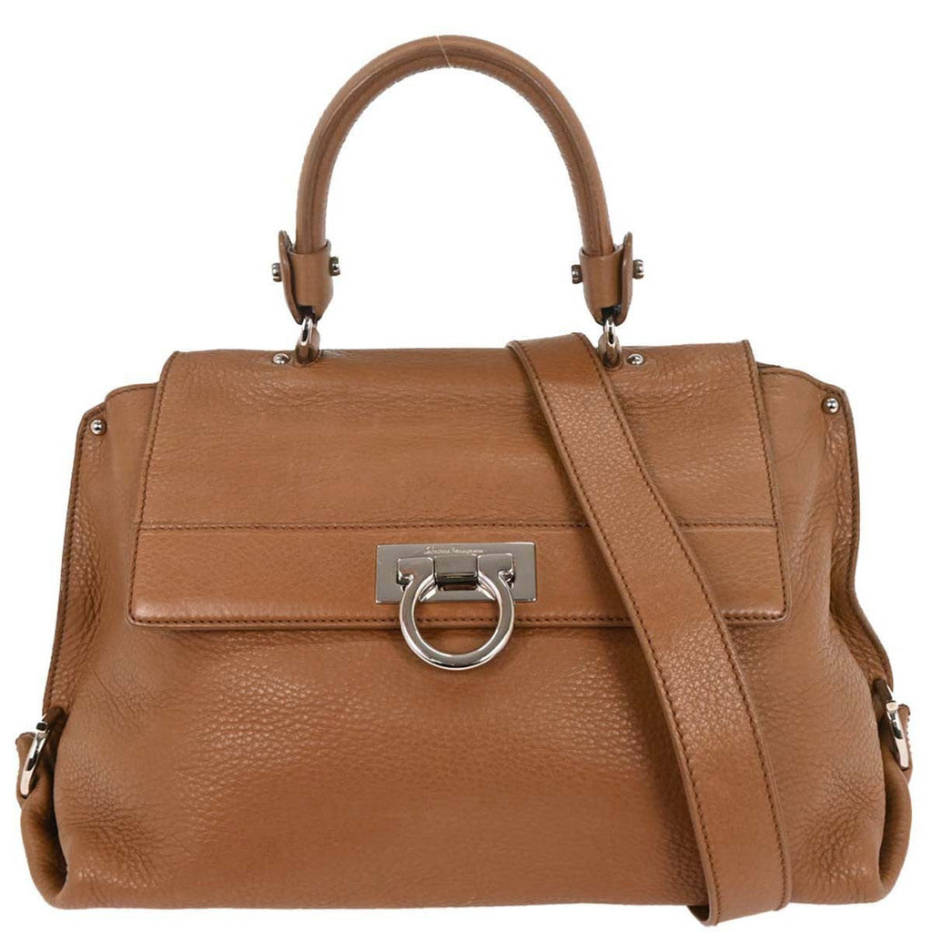 Salvatore Ferragamo Sofia Satchel Leather Brown Leather Handbag (Authentic  )