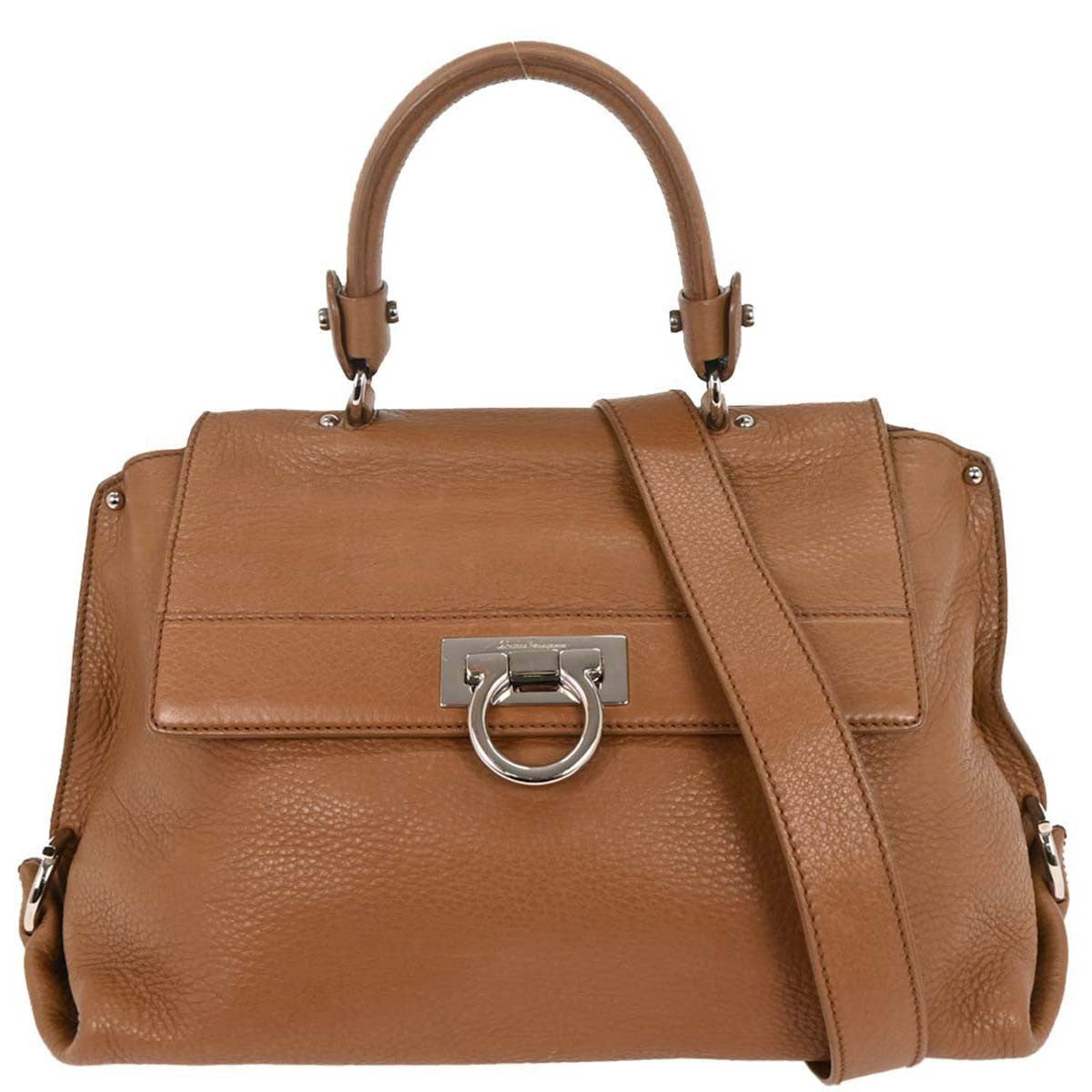 Salvatore Ferragamo Sofia Satchel Leather Brown Leather Handbag (Authentic  )