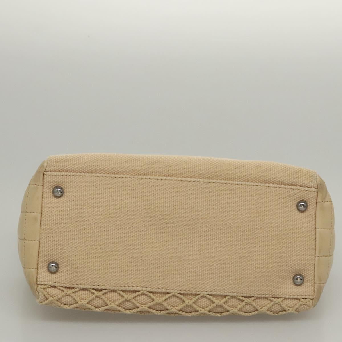 Chanel Vintage Chocolate Bar Tote Quilted Canvas Beige Canvas Handbag (Authentic  )