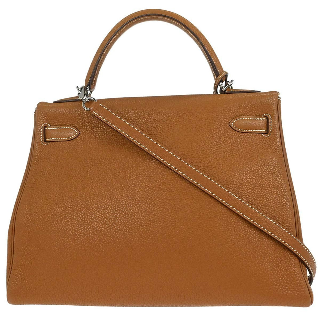 Hermes Kelly Handbag Brown Togo With Palladium Hardware Gold Leather Handbag ( )