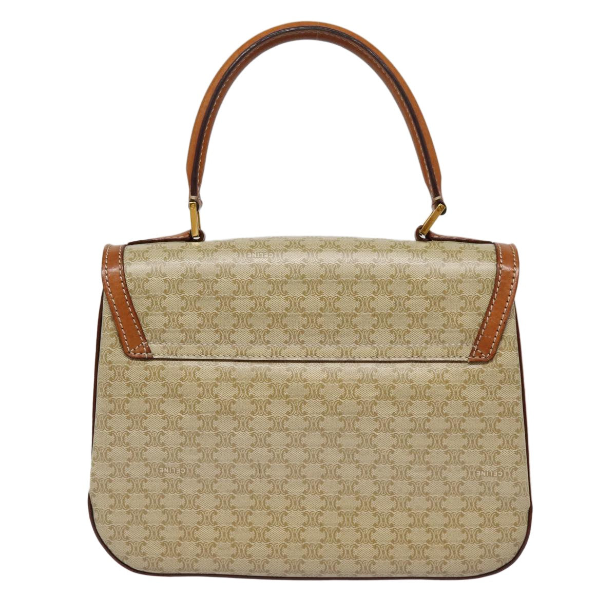 Celine Vintage Convertible Top Handle Bag Macadam Coated Canvas Beige Canvas Handbag (Authentic  )