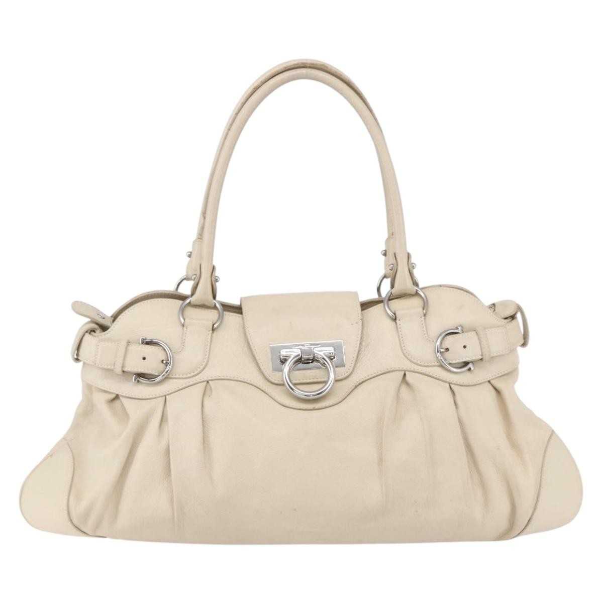 Salvatore Ferragamo Gancini Handbag Leather Beige Leather Handbag (Authentic  )