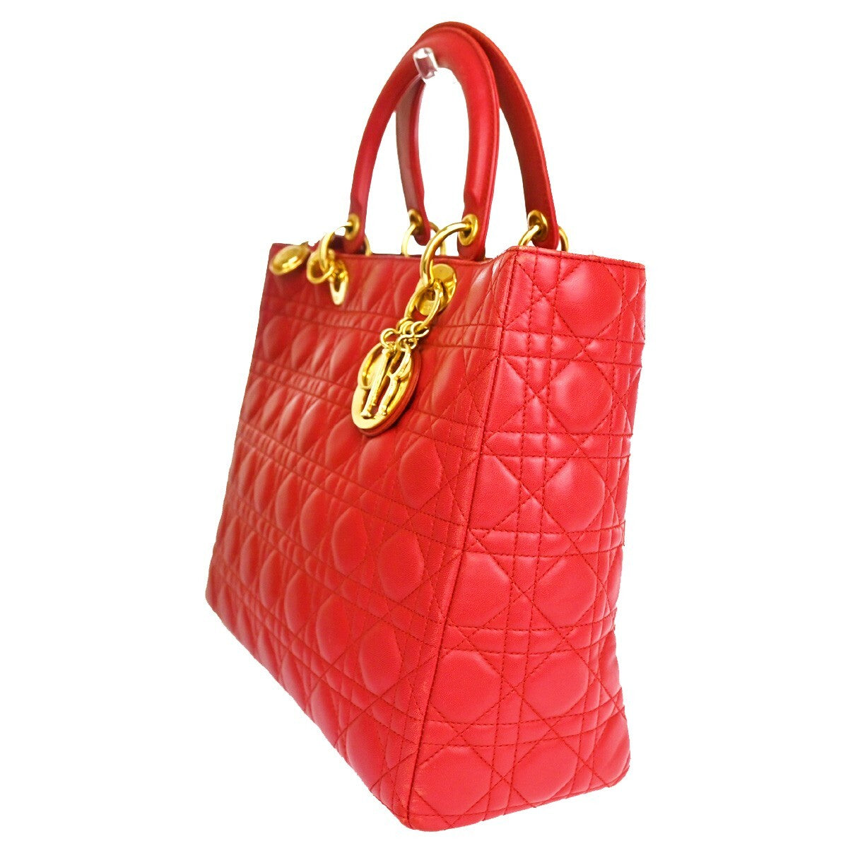 Christian Dior Vintage Lady Dior Bag Cannage Quilt Lambskin Red Leather Bag ( )