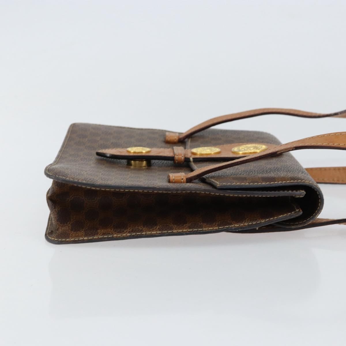 Celine Vintage Macadam Handbag Canvas And Leather Brown Canvas Handbag (Authentic  )