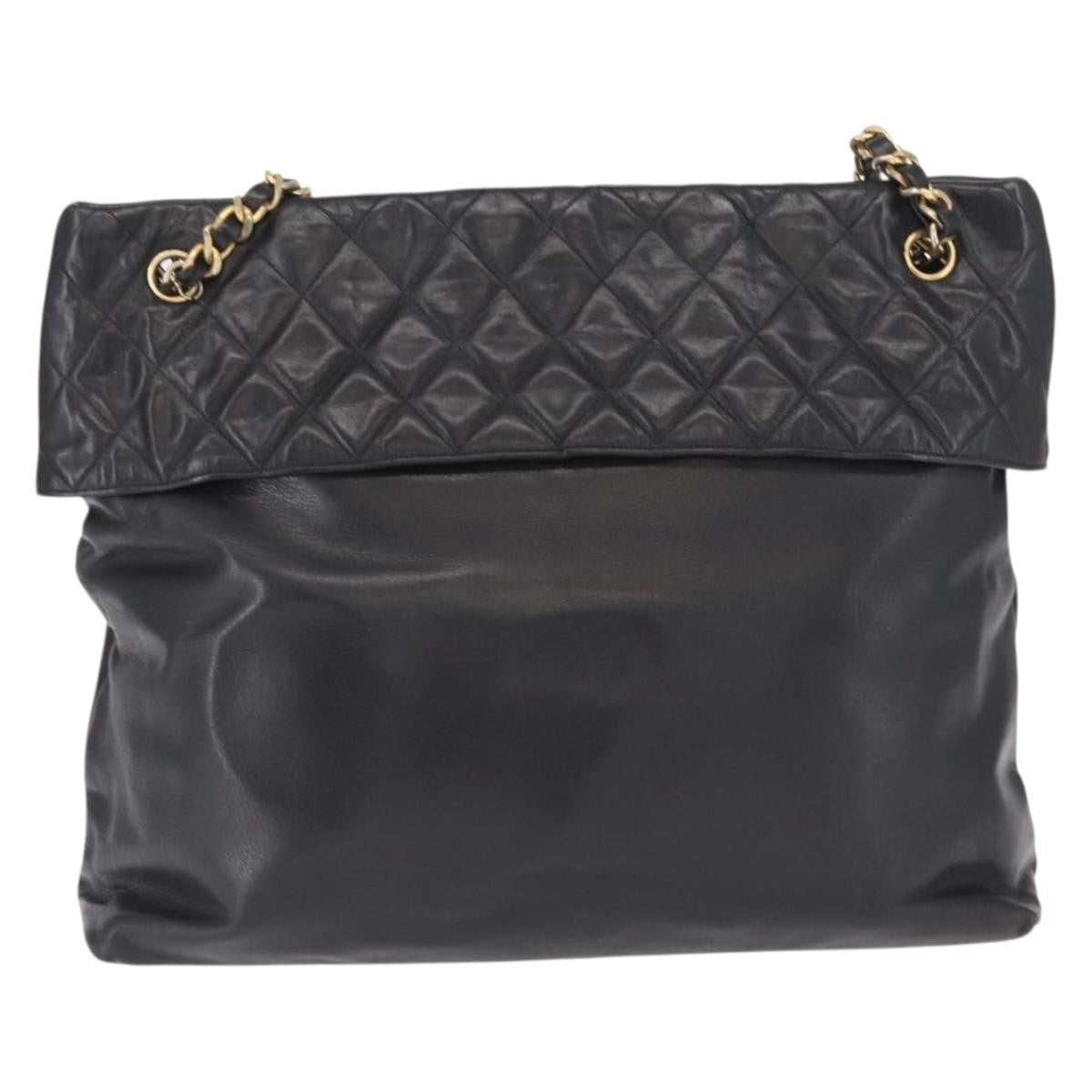 Chanel Chain Tote Leather Black Leather Handbag (Authentic  )