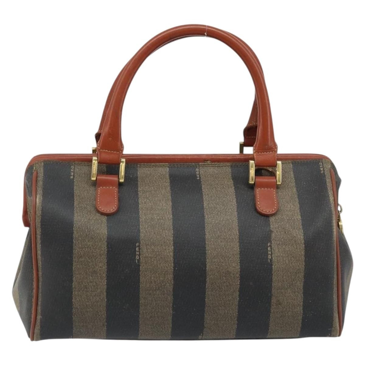 Fendi Vintage Pequin Convertible Boston Bag Coated Canvas Brown Canvas Handbag (Authentic  )