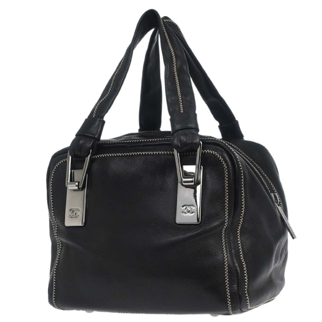 Chanel Cc Bowler Leather Black Leather Handbag (Authentic  )