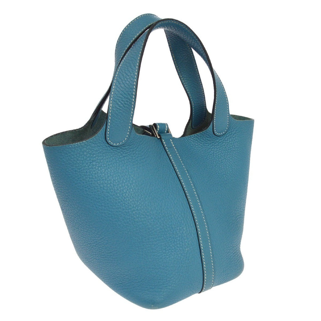 Hermes Picotin Bag Clemence Blue Leather Handbag ( )