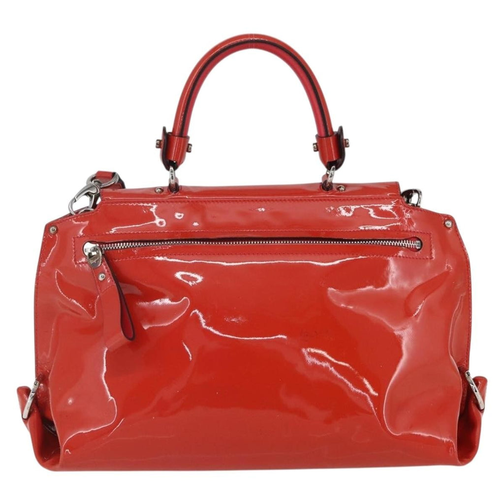 Salvatore Ferragamo Gancini Handbag Patent Leather Red Patent_Leather Handbag (Authentic  )