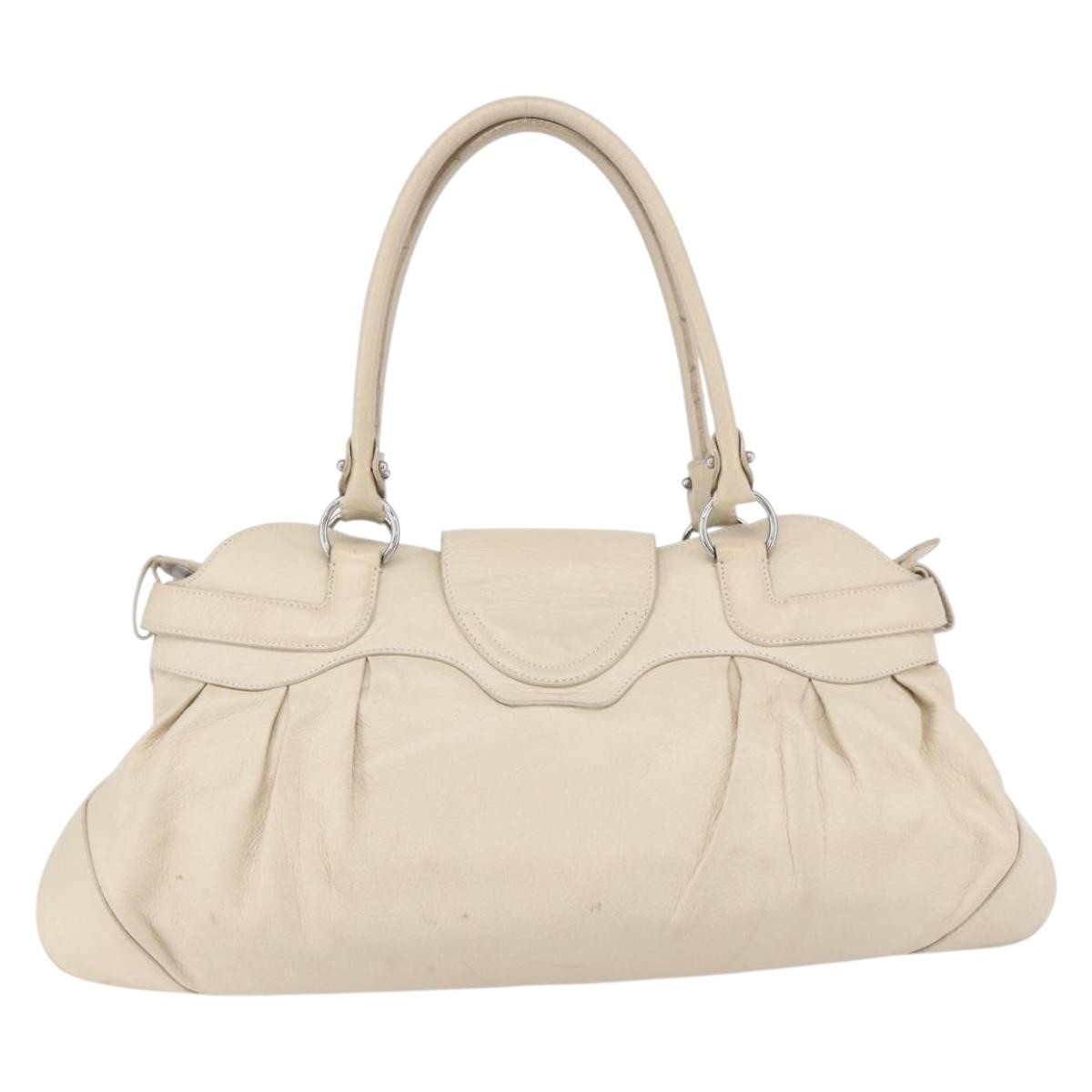 Salvatore Ferragamo Gancini Handbag Leather Beige Leather Handbag (Authentic  )