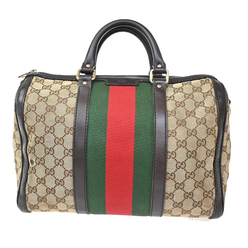 Gucci Vintage Web Boston Bag Gg Canvas Brown Canvas Handbag (Authentic  )