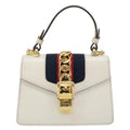 Gucci Sylvie Top Handle Bag Leather White Leather Handbag (Authentic  )