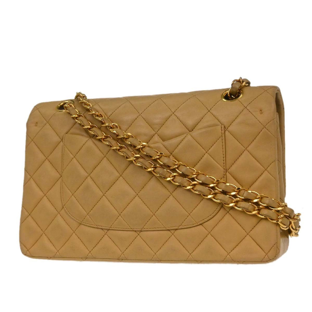 Chanel Timeless - Classic Double Flap Bag Leather Beige Calfskin Handbag ( )