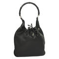 Gucci Vintage Bamboo Shoulder Bag Leather Black Leather Handbag (Authentic  )