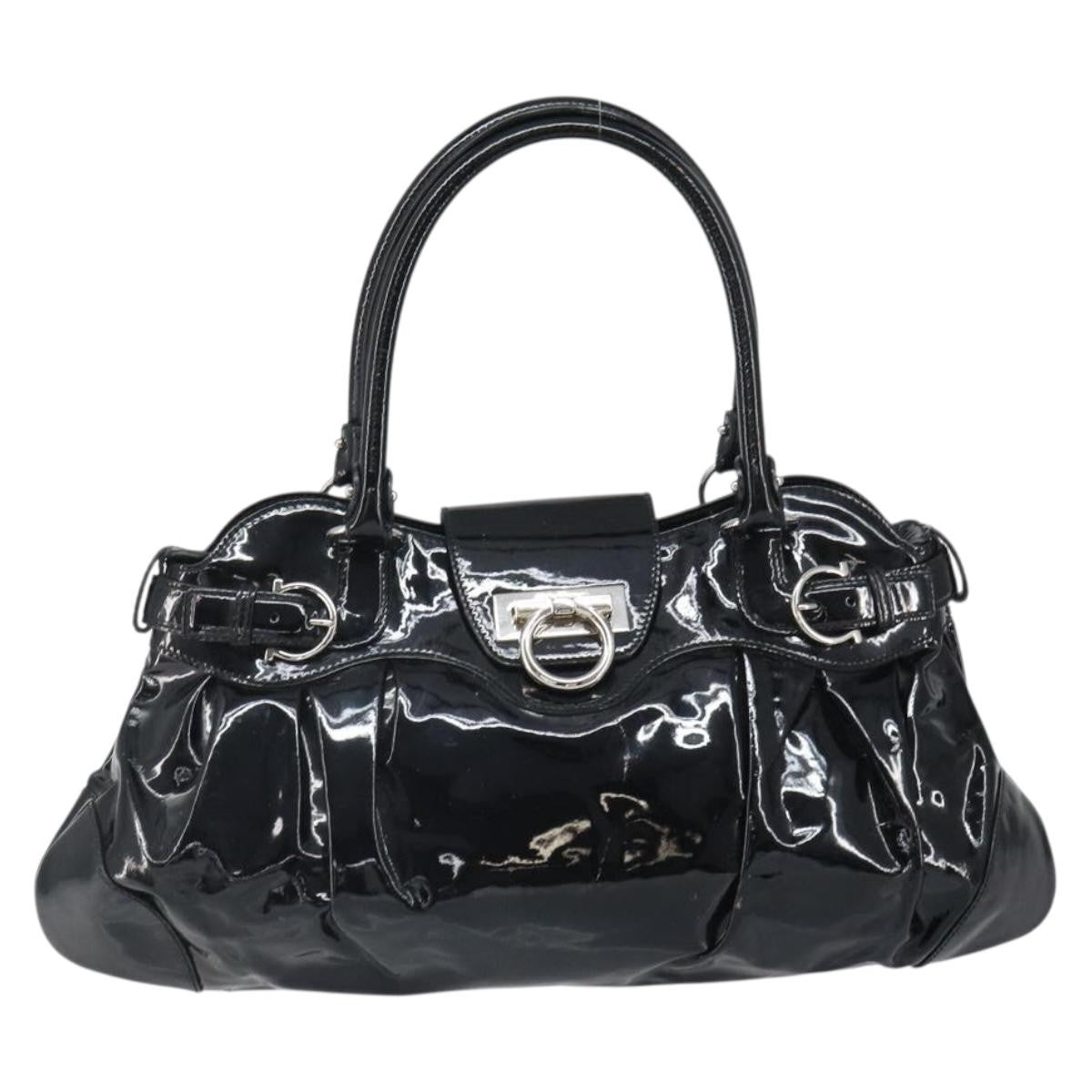 Salvatore Ferragamo Marisa Crossbody Patent Leather Black Patent_Leather Handbag (Authentic  )